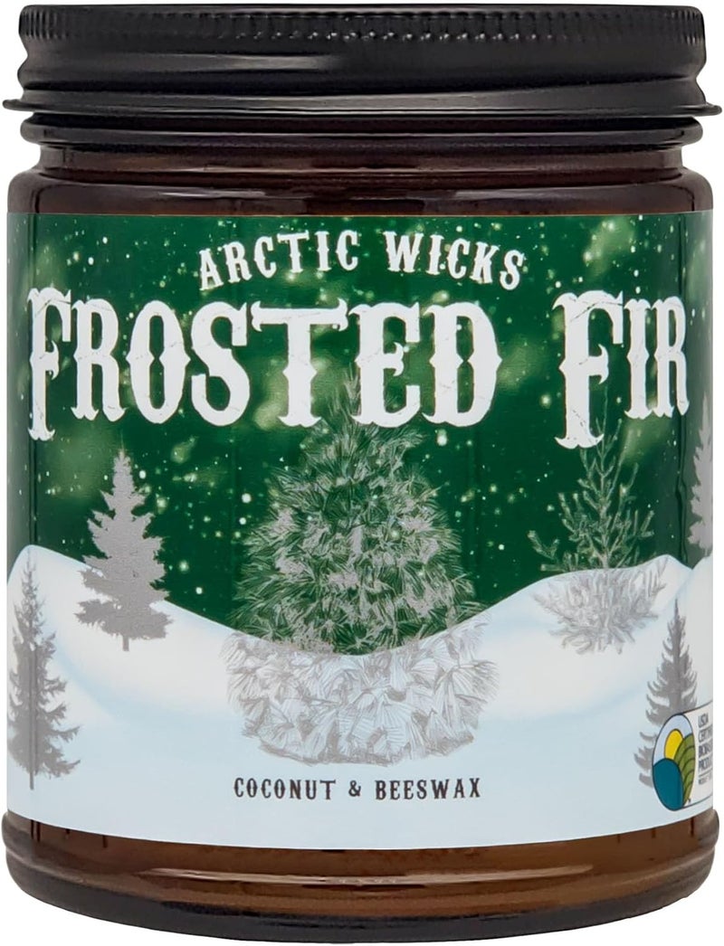 Arctic Wicks Scented Coconut Beeswax Candles | Coconut Beeswax Non Toxic Candle 9oz Amber | Farmhouse Candles Non-Toxic Clean Burn 100% USDA Certified Biobased (Frosted Fir - Fraiser Fir Tree) - Image 1